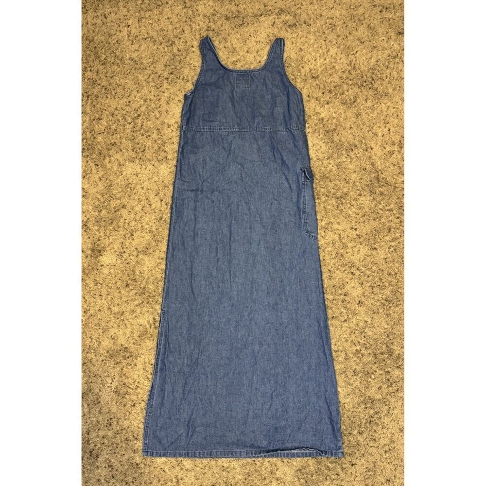 Vintage Denim Long Maxi Dress Sleeveless Cottagecore Prairie USA Made SMALL
